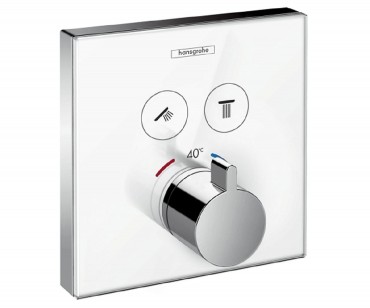 Hansgrohe, ShowerSelect Glass, falsk alatti termoszttos csaptelep,, 2 fogyaszthoz, fehr, 15738400