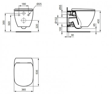 Ideal Standard, Tesi AquaBlade fali WC cssze, fekete, T0079V3