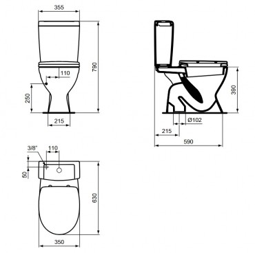 Ideal Standard, Eurovit monoblokkos WC, tartllyal s lkvel, fehr, V337301
