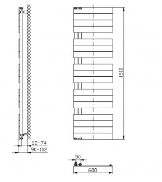Sapho Aqualine Mili frdszobai raditor, 600x1510mm, 775W, fehr