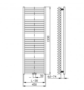 Sapho Aqualine Tondi frdszobai raditor, kzps bektssel, 450x1330 mm, fehr