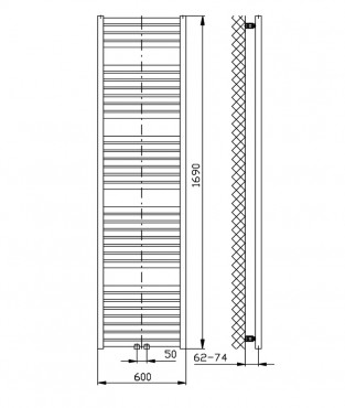 Sapho Aqualine Tondi frdszobai raditor, kzps bektssel, 600x1690 mm, fehr