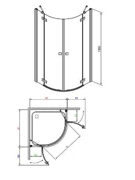 Mta Radaway Almatea PDD/E ves aszimmetrikus zuhanykabin, tltsz veg 6 mm 100x80x195 cm