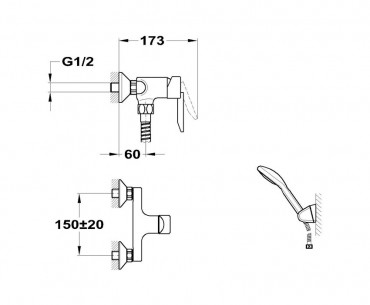Mof�m, Mambo-5 zuhany csaptelep, Basic zuhanyszettel 153-0017-00