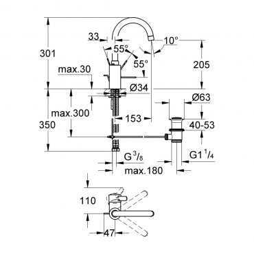 Grohe, Eurosmart Cosmopolitan egykaros magastott mosdcsaptelep 32830001