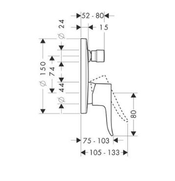 Hansgrohe, Metris, egykaros kdcsaptelep, falsk alatti, 31493000