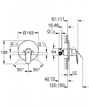 Grohe, Eurosmart Cosmopolitan egykaros zuhanycsaptelep 1/2, 32880000