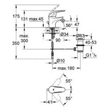 Grohe, Euroeco, bid csaptelep, fm hzrudas leereszt szeleppel, 23263000