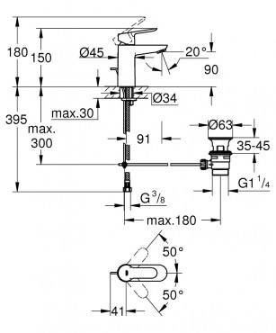 Grohe, Bau edge mosd csaptelep manyag leereszt garnitrval, 23328000