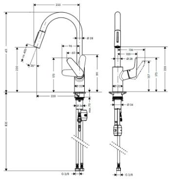 Hansgrohe, Focus, kihzhat zuhanyfejes konyhai csaptelep, 31815000