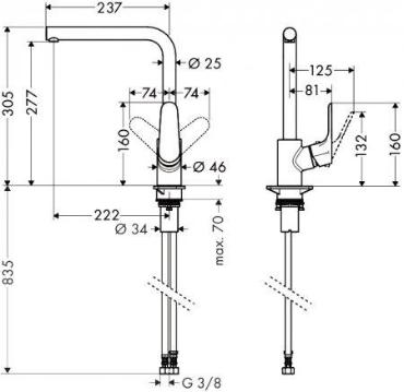 Hansgrohe, Focus, egykaros konyhai csaptelep elforgathat kifolycsvel, 31817000