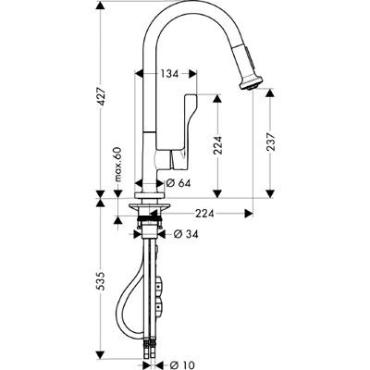 Hansgrohe, Axor Citterio, egykaros konyhai csaptelep kihzhat zuhanyfejjel, 39835000