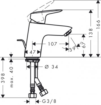 Hansgrohe, Logis, egykaros mosdcsaptelep 70 automata lefoly-garnitrval DN15, 71070000