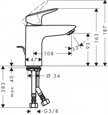 Hansgrohe, Logis, egykaros mosdcsaptelep 100 automata lefoly-garnitrval DN15, 71100000