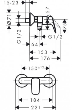 Hansgrohe, Logis, egykaros zuhanycsaptelep falskon kvli szerelshez, 71600000