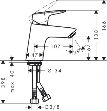 Hansgrohe, Logis, egykaros mosdcsaptelep 70 push-open lefoly-garnitrval DN15, 71077000