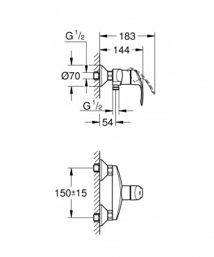 Grohe, Eurosmart egykaros fali zuhanycsaptelep, 33555002