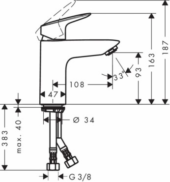 Hansgrohe, Logis, egykaros mosdcsaptelep 100 push-open lefolyval 71107000