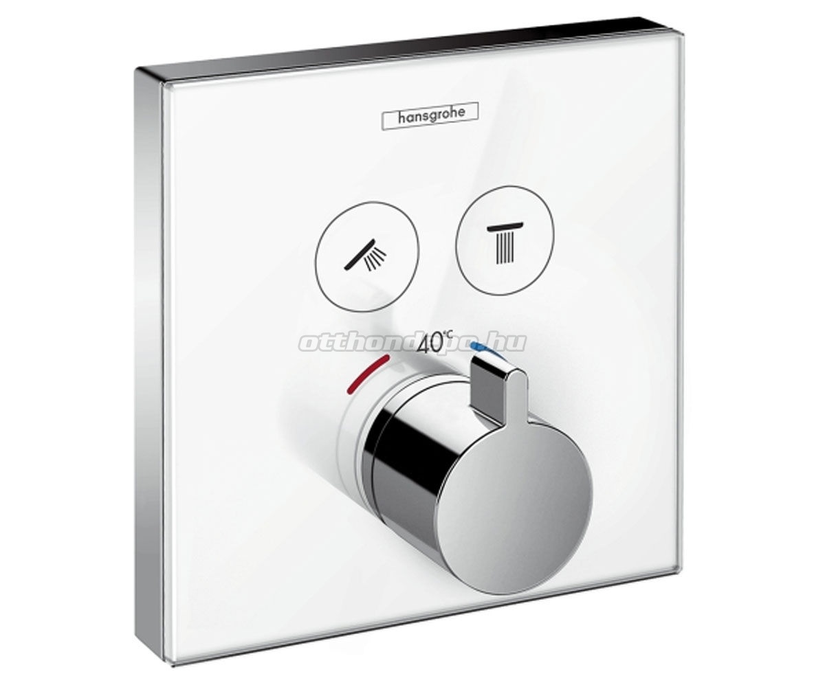 Hansgrohe, ShowerSelect Glass, falsík alatti termosztátos csaptelep,, 2 fogyasztóhoz, fehér, 15738400