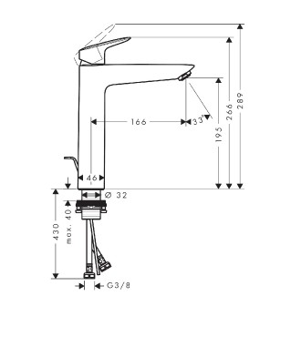 Csaptelep, Hansgrohe, Logis 71090000, egykaros mosd, ComfortZone 190, lefoly garnitrval
