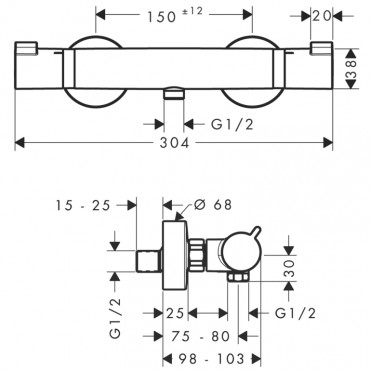 Hansgrohe, Ecostat Comfort, termoszttos zuhanycsaptelep falskon kvli szerelshez DN15, 13116000