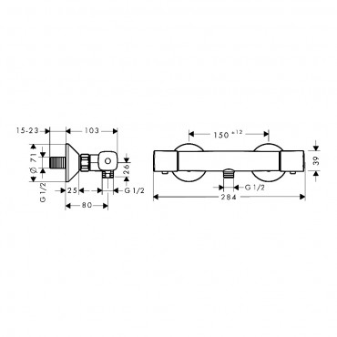 Hansgrohe, Ecostat Universal, termoszttos zuhanycsaptelep falskon kvli szerelshez DN15, 13122000