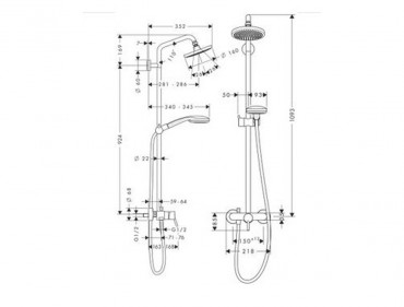 Hansgrohe, Croma 100, Showerpipe egykaros zuhanycsapteleppel, DN15, 27154000