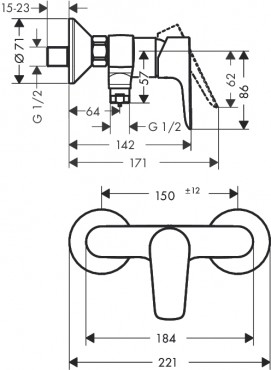 Hansgrohe, Talis E egykaros zuhanycsaptelep, falskon kvli, 71760000