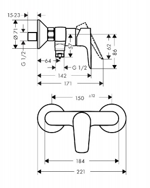 Hansgrohe, Talis E egykaros zuhanycsaptelep 71760000
