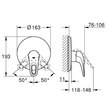 Grohe, Eurostyle egykaros falba pthet zuhanycsaptelep, 19507003