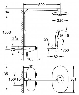 Grohe, Smartcontrol 360 Duo, termoszttos zuhanyrendszer 26250000