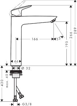 Hansgrohe, Logis mosdcsaptelep 190, lefolygarnitra nlkl 71091000