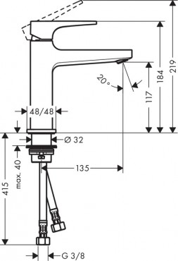 Hansgrohe, Metropol egykaros mosdcsaptelep,norml foganty 110 Push-Open lefolyval, 32507000