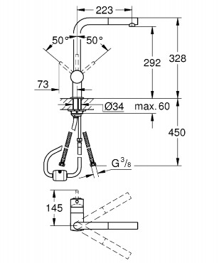 Grohe, Minta konyhai csaptelep, L-kifolys, kihzhat fejjel, 32168000