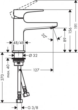 Hansgrohe, Metropol egykaros csaptelep 110 loop fogantyval, push-open lefolyval, kzmoskhoz, 74500000