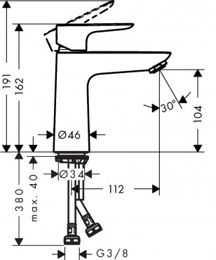 Hansgrohe, Talis E egykaros mosdcsaptelep 110, push-open lefoly-garnitrval, 71711000