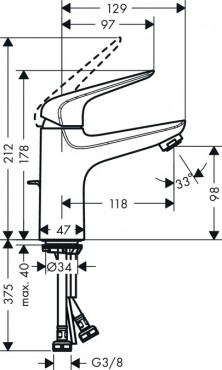 Hansgrohe, Novus, egykaros 100 mosdcsaptelep, automata leereszt garnitrval 71030000