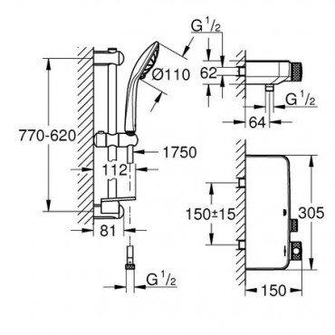 Grohtherm, Smartcontrol zuhanyszett, termosztatikus zuhanykever 34721000