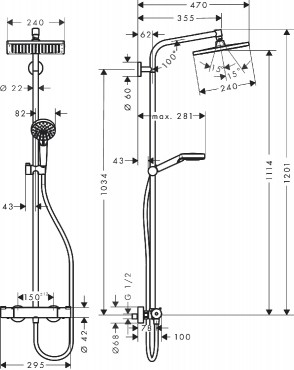 Hansgrohe, Crometta E240, 1Jet Showerpipe 27271000 Termoszttos zuhanyrendszer, 1,60 m