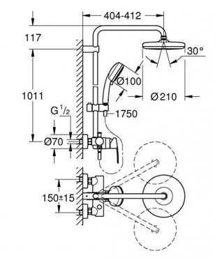 Grohe, New Tempesta Cosmopolitan egykaros zuhanyrendszer, 210 mm fejzuhannyal 26224001