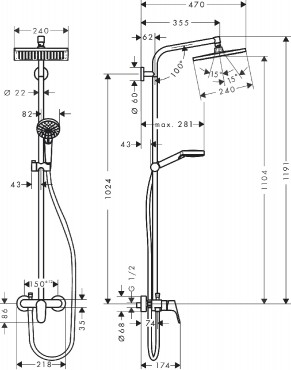 Hansgrohe, Crometta E240 1jet Showerpipe egykaros csapteleppel, krm 27284000