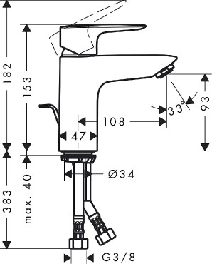 Hansgrohe, MySport, egykaros mosdcsaptelep 100, automata lefoly garnitrval, 71111000