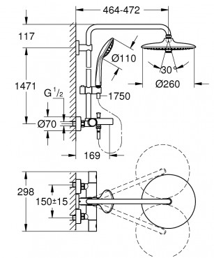 Grohe, Euphoria 260 zuhanyrendszer, termoszttos kdcsapteleppel, 27475001 I.o.