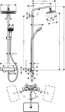 Hansgrohe, Raindance Croma E Showerpipe 280 1jet, termoszttos csapteleppel 27630000