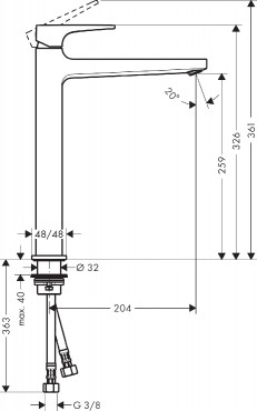 Hansgrohe, Metropol 260 mosdcsaptelep, Push-Open lefolyval 32512000