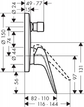 Hansgrohe, Novus, egykaros kdcsaptelep, falsk alatti szerelshez, 71045000