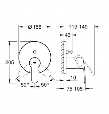 Csaptelep, Grohe, Eurostyle Cosmopolitan 24052002, egykaros, zuhanycsaptelep, 2 fogyaszts