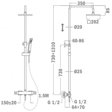 Teka, Soller, Dual Control zuhanyrendszer, 85.278.02.00