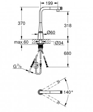 Grohe, Zedra SmartControl konyhai csaptelep, L-kifolys, kihzhat fejjel, 31593002