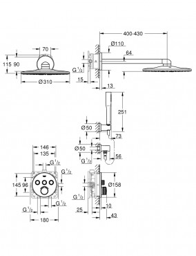 Grohe, SmartControl, termoszttos csaptelep, 3 utas, 34709000